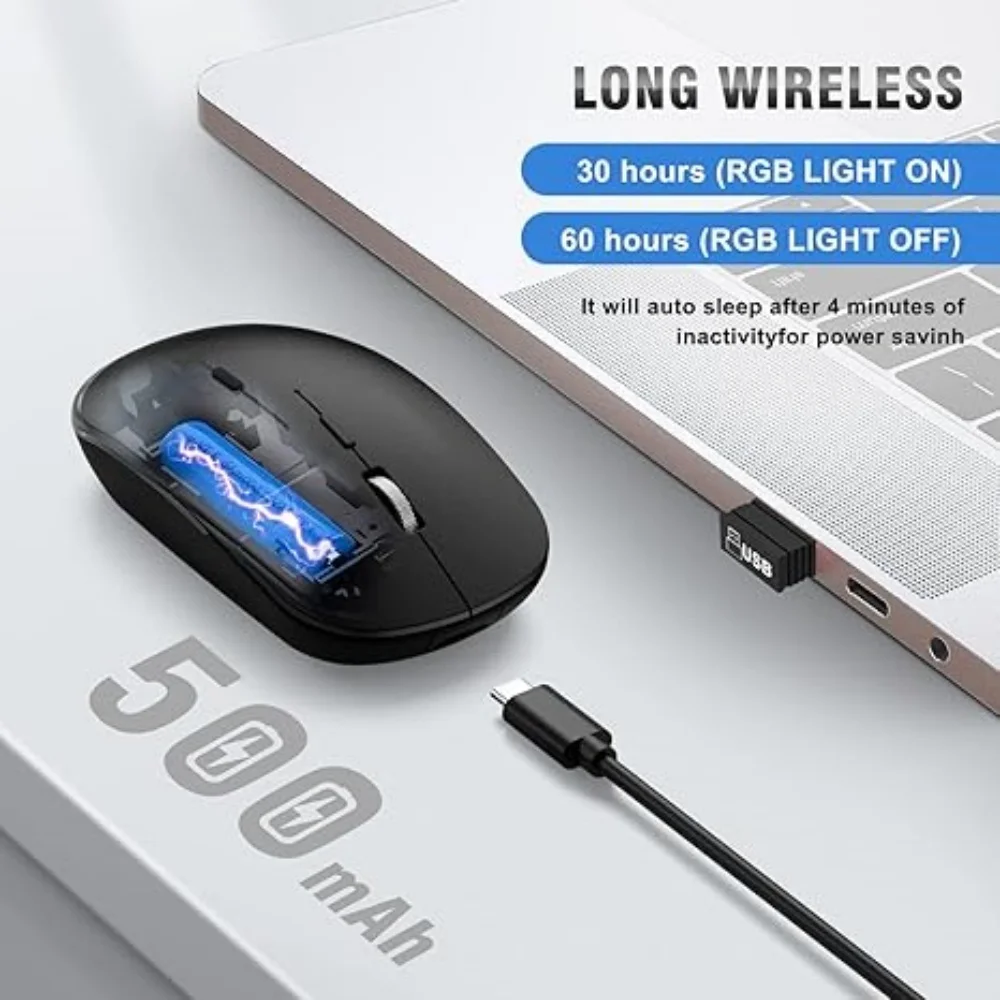 Wireless Mouse 2.4G Optical with USB Receiver and Type-C Adapter Ultra Silent Ergonomic for PC Laptop Desktop Chromebook Windows