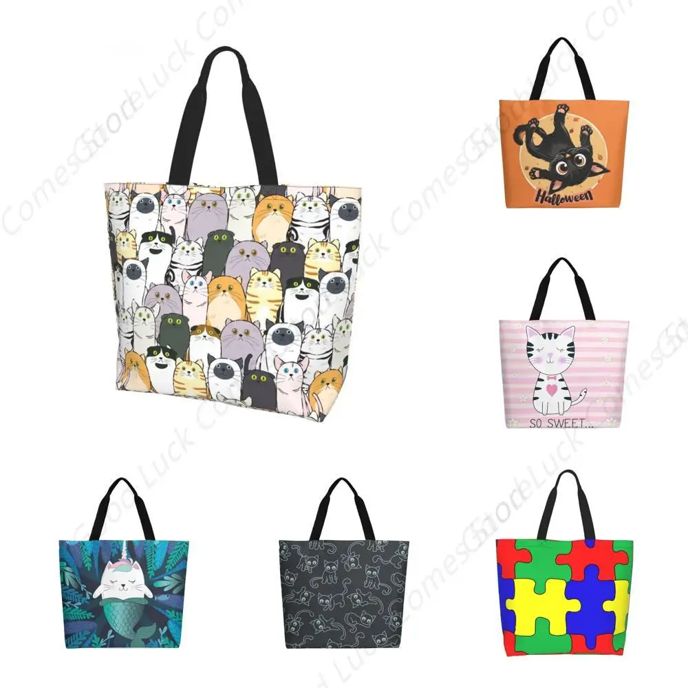 

Funny Tote Bag for Women with Pockets - Cute Cat Gifts Bag Large Beach Bag Handbags, Purse Reusable Grocery Bag Foldabl