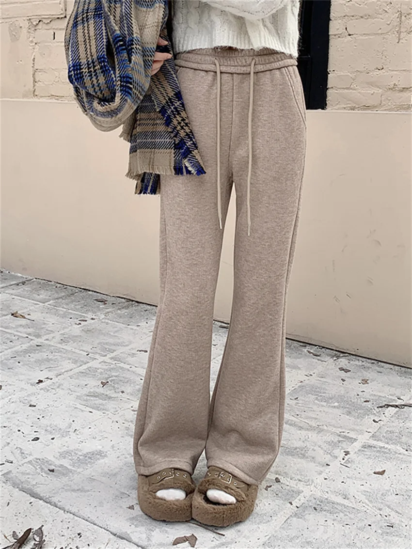 

PLAMTEE Plush Spring Women Pants Loose Solid High Waist Fashion Slim 2024 Minimalist OL New Casual All Match Office Lady