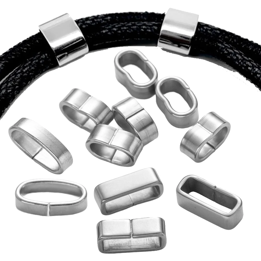 20pcs Stainless Steel Rectangle Slide Charm Large Hole Leather Cord Slider Beads Wristband Link Connector for DIY Jewelry Making