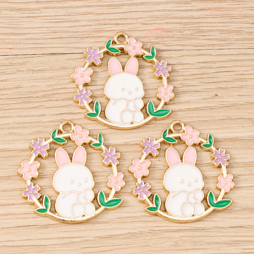 Tusember 10 Stück niedliche Blumen-Kaninchen-Anhänger aus Legierung, Kawaii-Blumen-Kaninchen-Anhänger für DIY-Armbänder, Halsketten, Schmuckherstellung – Detail 6
