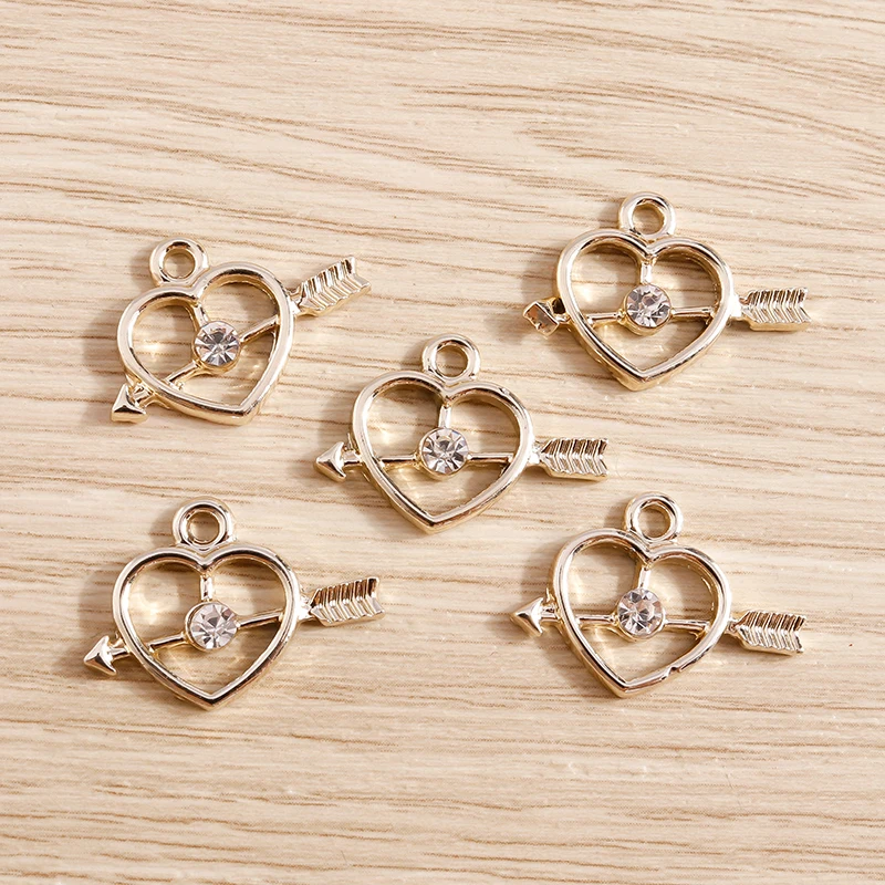 Tusember 10 Stück exquisite silberfarbene Kristall-Liebesherz-Charms für die Schmuckherstellung, modische Ohrringe, Halsketten, DIY-Anhänger – Detail 19