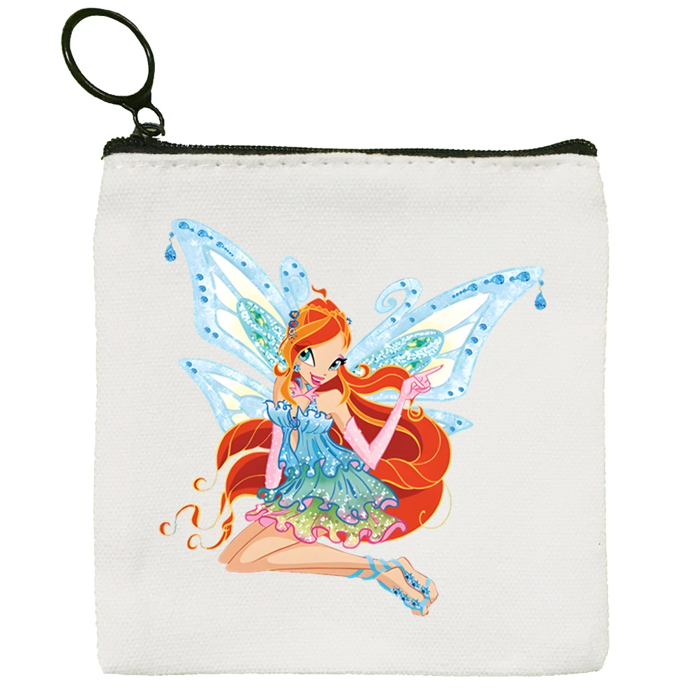 Winx Butterfly Fairy Small Square Bag Coin Purse Storage Small Card Key Bag Coin Clutch Zipper Key Bag