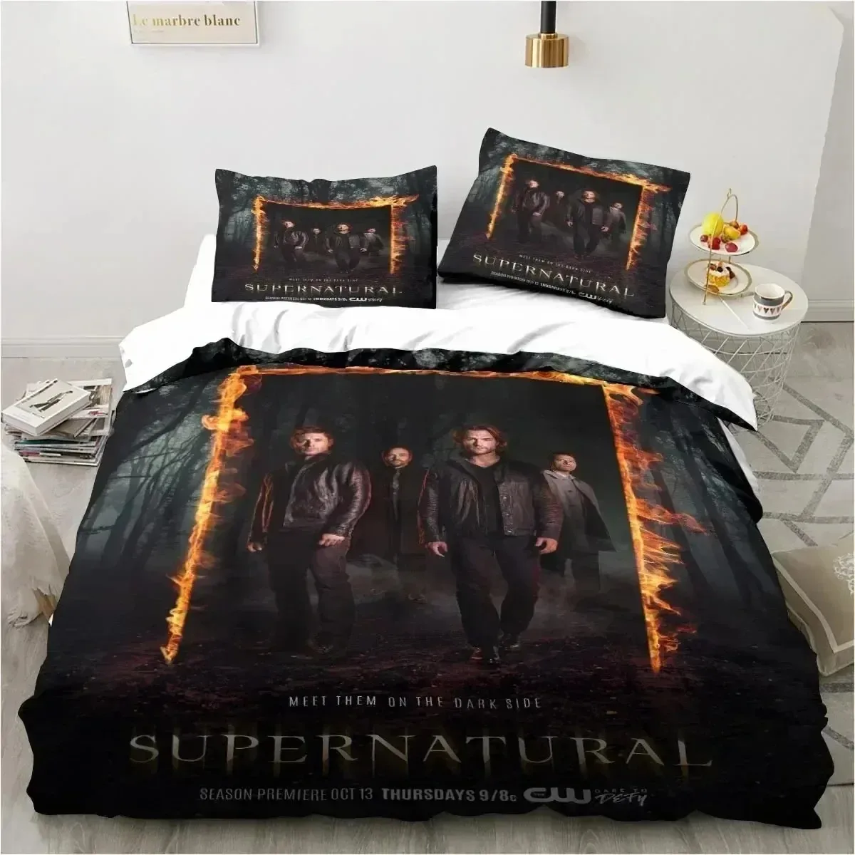 

3D Print Supernatural Logo Bedding Set Duvet Cover Bed Set Quilt Cover Pillowcase Queen Size Boys Adult Bedding Set