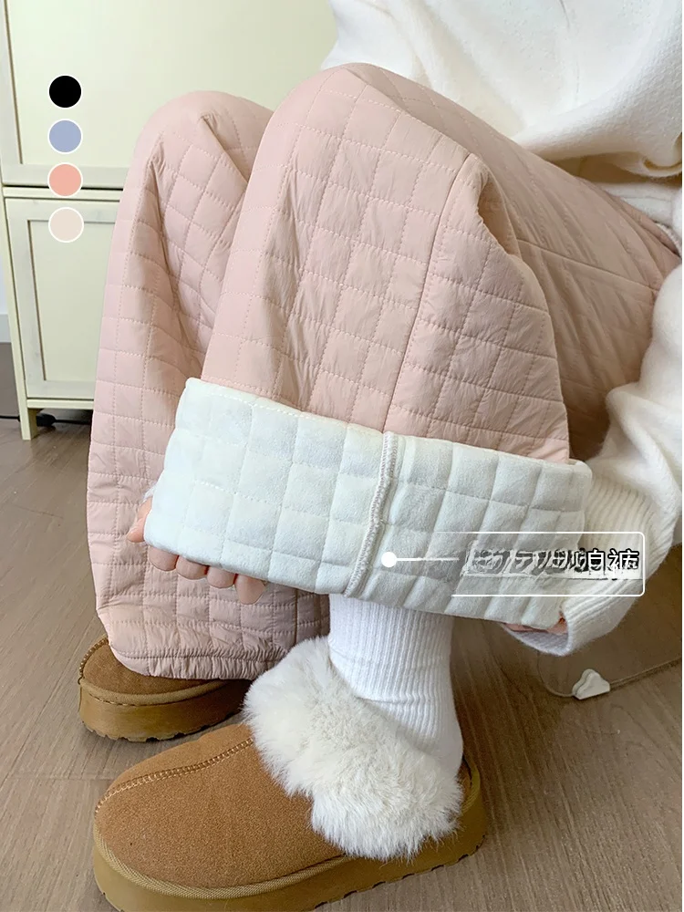 

Women's Winter Fleece Lined Wide Leg Pants Loose Lantern Trousers Ski Cotton Pants High Waist Commute Style Korean Version