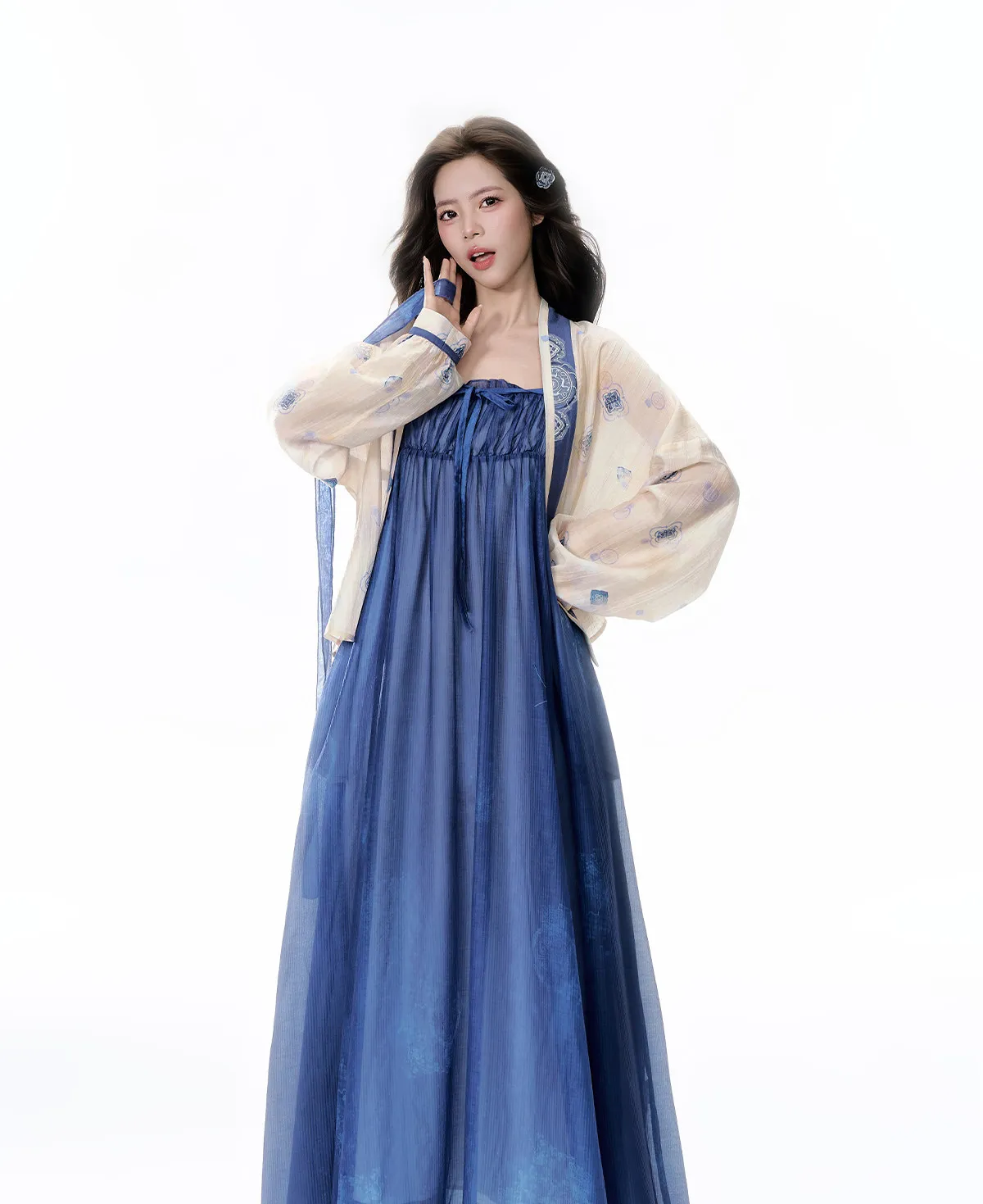 Spring Summer Chinese Lolita Style 2-piece Set Sweet Cute Han Element Suspender Dress Embroidered Tencel Cardigan Set for Women