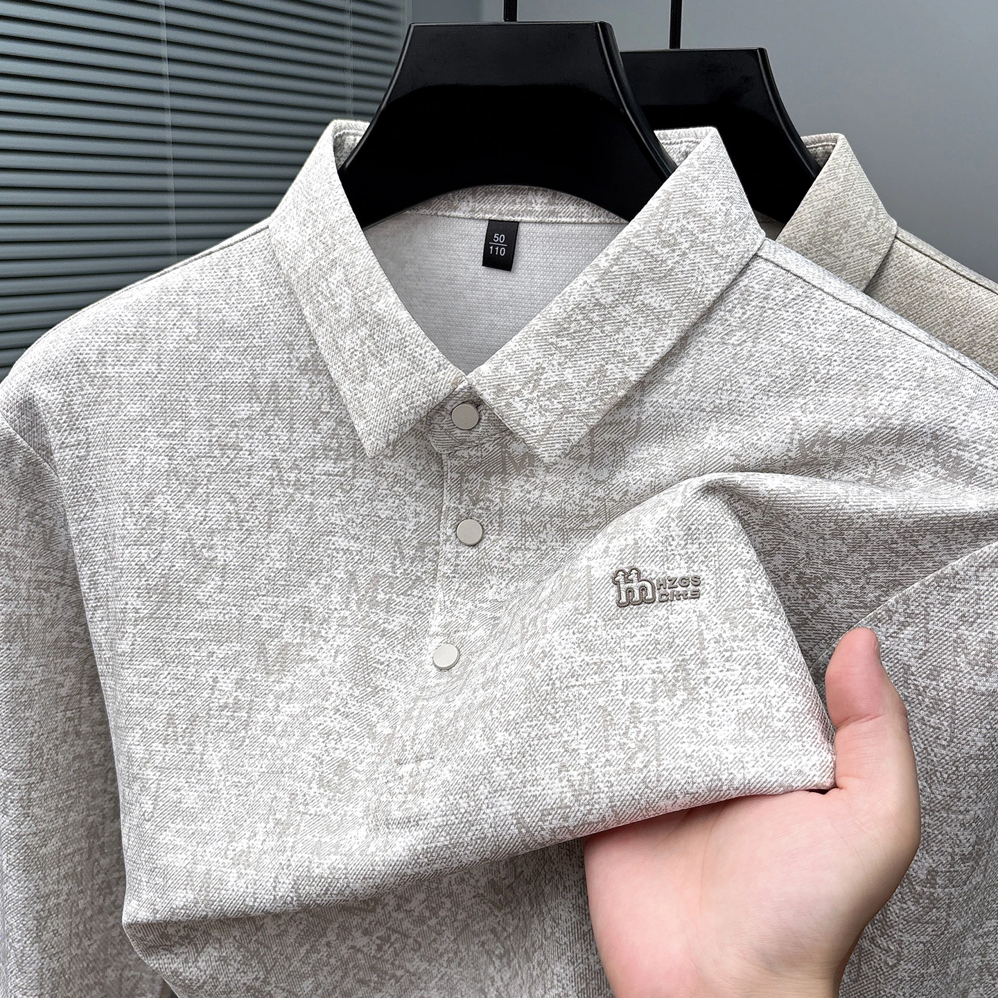 High End Quality Men's Exquisite Printed Polo Shirt Autumn Gradient Dyed Lapel Long Sleeved T-shirt Business Casual Men's Wear