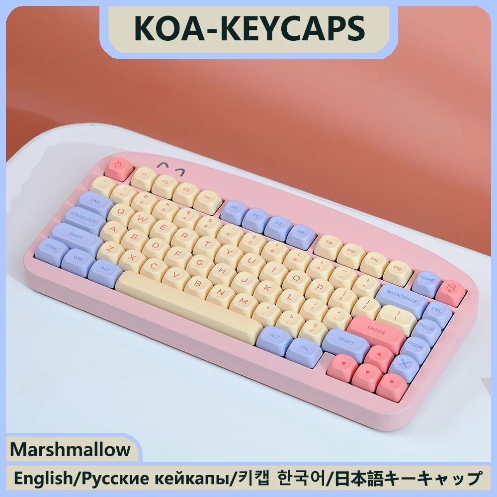 KBDiy Japanese Mechanical Keyboard Keycaps PBT Russian Korean Marshmallow Keycaps for ISO MAC Cute 141 Key Caps KOA Profile