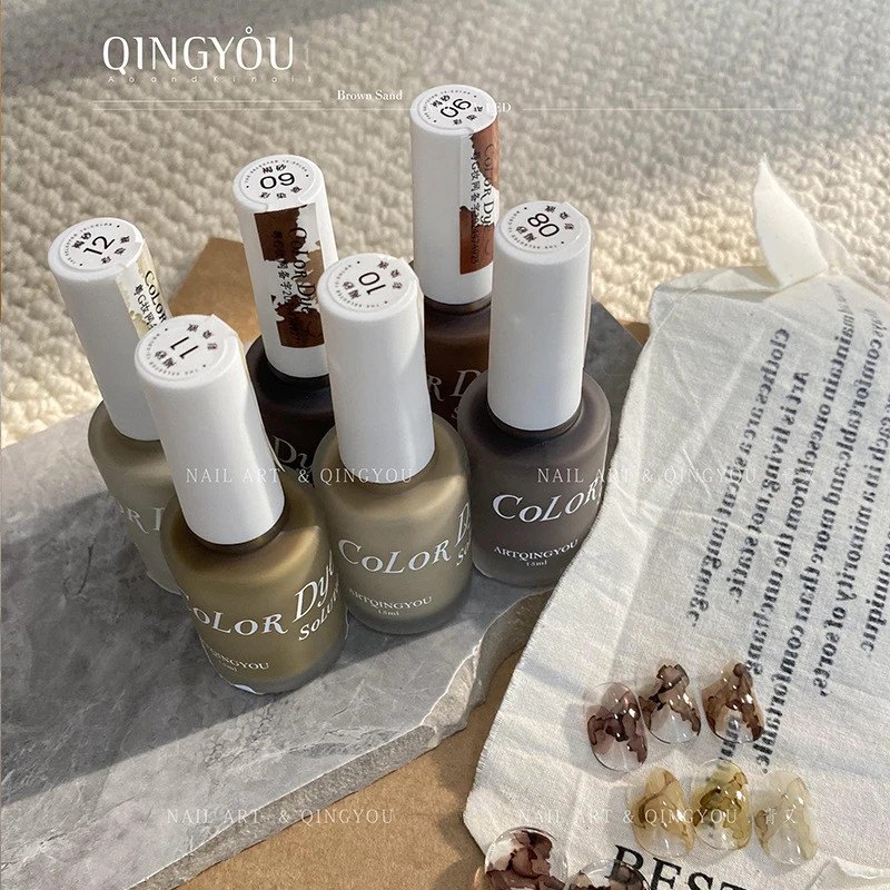 12 colori/set professionale nail art gel sfumato verde acqua sabbia marrone texture effetto ombre con caldi toni marroni autunnali per uso in salone