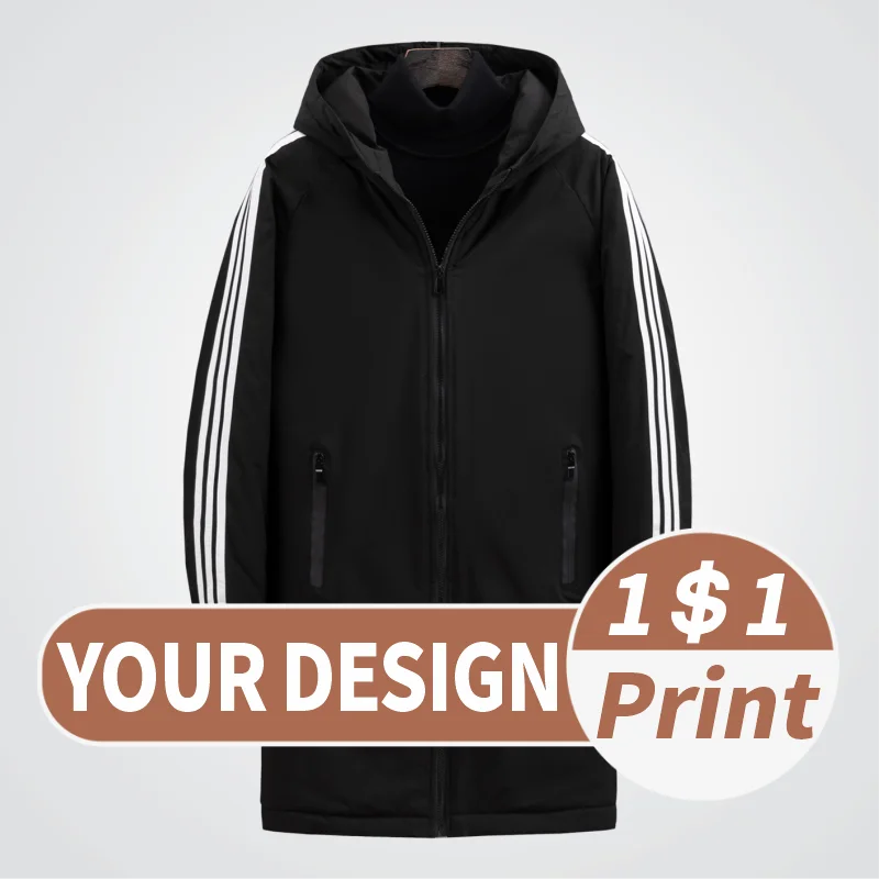 Winter new mid to long style windproof and warm white duck down cotton coat logo customized jacket