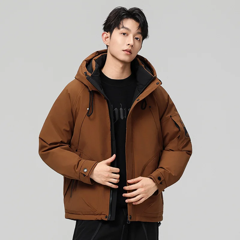 

Men and Women Long Hooded Down Jacket Outdoor Workwear Style Plush Lined Solid Color Unisex Versatile Warm Winter Parka