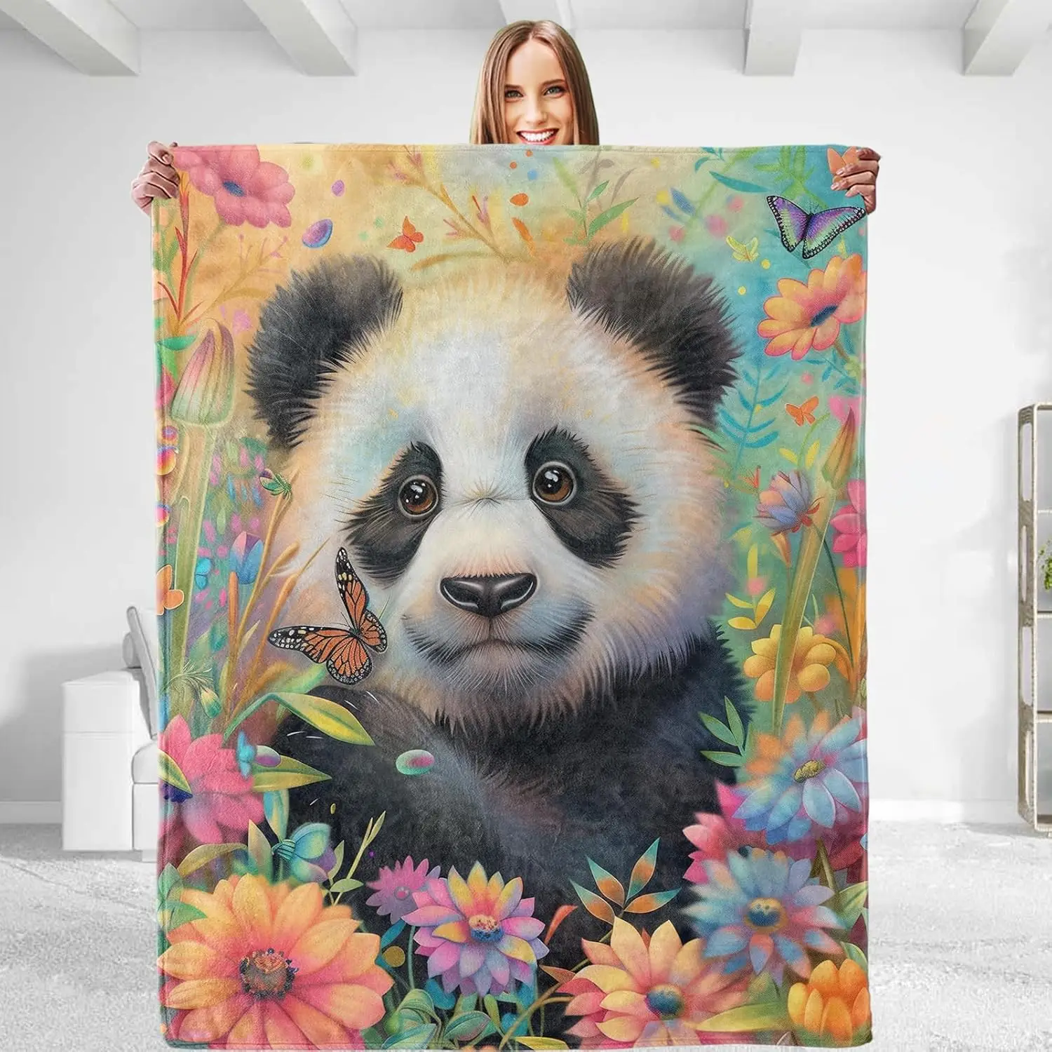 Funny Panda Throw Blanket-Ultra Soft,Lightweight,Warm,Fuzzy Anti-Pilling Flannel Blanket for Couch,Outdoor-Cute and Comfy Gift