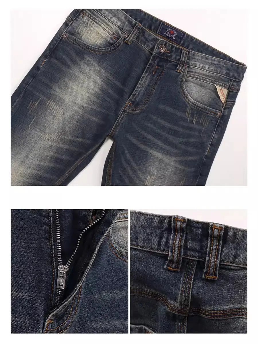 Newly Designer Fashion Men Jeans Retro Washed Blue Stretch Slim Fit Ripped Jeans Men Italian Style Vintage Denim Pants Hombre