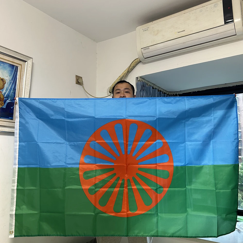 (SKY FLAG) Gypsy Romani Peoples Flag 90X150cm Polyester Hanging Banner Romanies Romany Gipsy Travellers For Home Decoration