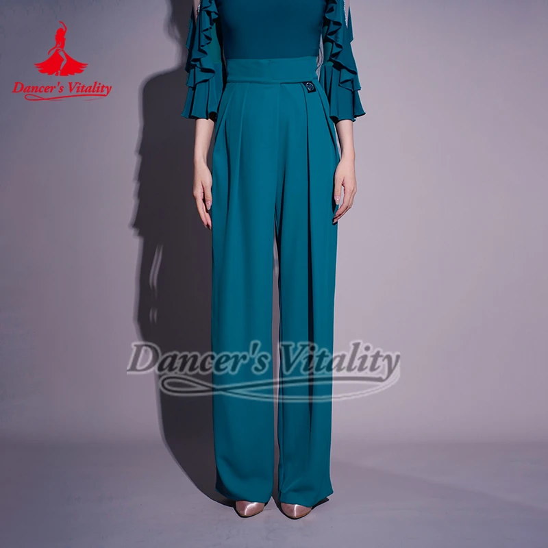 Adult Ballroom Sticking Style of Trouser Head Practice Clothes High-waisted Microhorn Social Dance Training Clothing Collocation