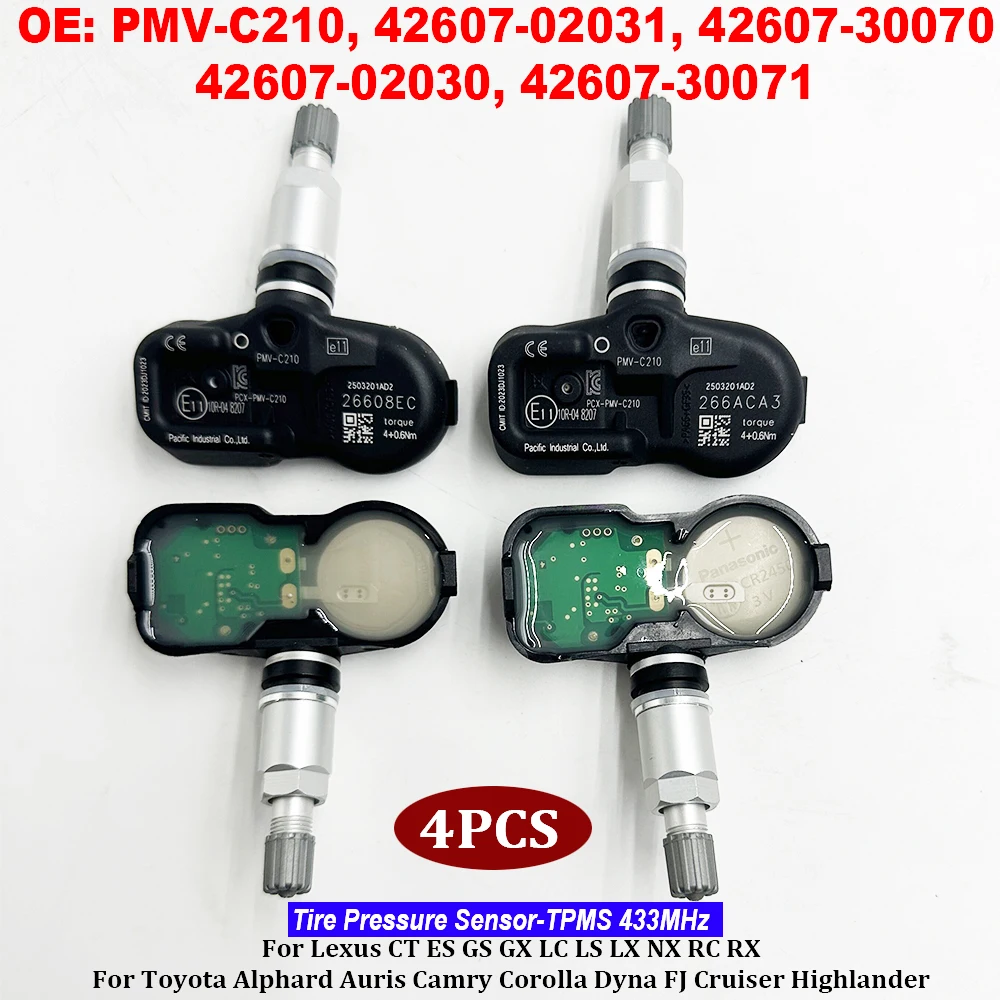 

NEW 4PCS PMV-C210 433MHZ TPMS 42607-02031 42607-02030 42607-30070 42607-30071 For Lexus CT ES GS GX LC LS LX RX NX IS III