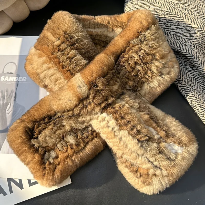 

Real Rex Rabbit Fur Scarf For Women Thickened Double-sided Simple Weave Scarf Winter Women's Fur Scarf Warm Thick Fur Collar