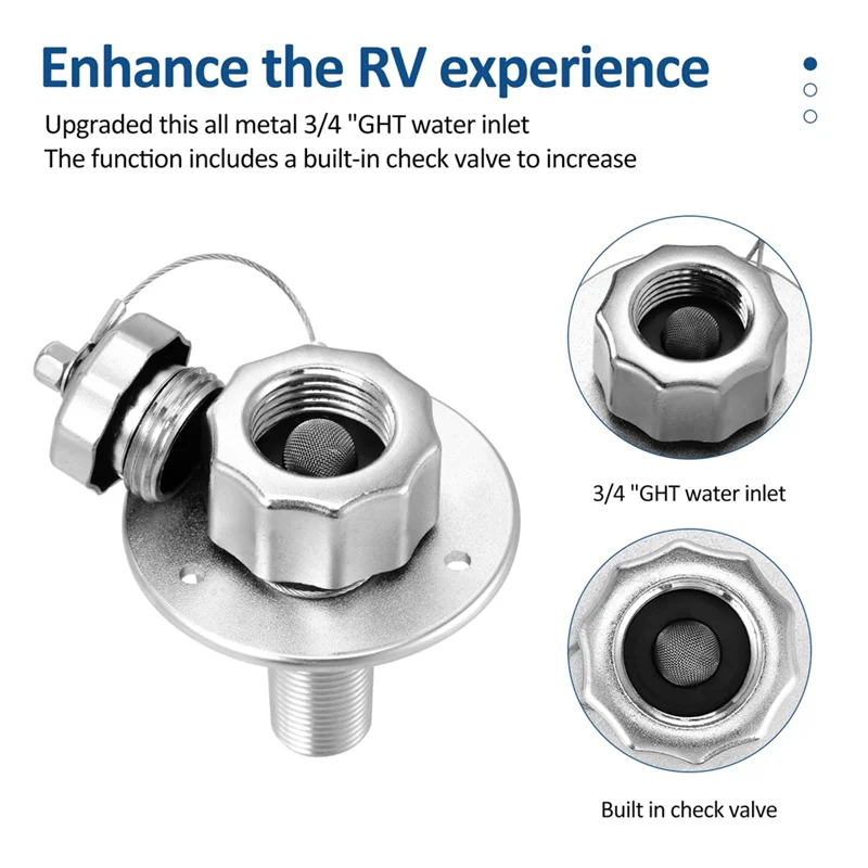 ABAE-โลหะทั้งหมด RV Water Inlet,3/4In GHT น้ํา Inlet อะแดปเตอร์ท่อ,RV City Water Inlet พร้อมวาล์วตรวจสอบ,RV น้ําเปลี่ยน