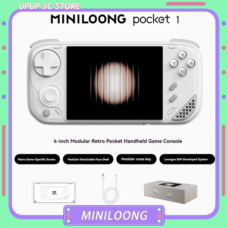 MINILOONG POCKET 1 Game Console Handheld Emulator Modular Retro 4" 4:3 IPS RGB Hall Joystick LOONG OS Open Source OTA 4000mAh