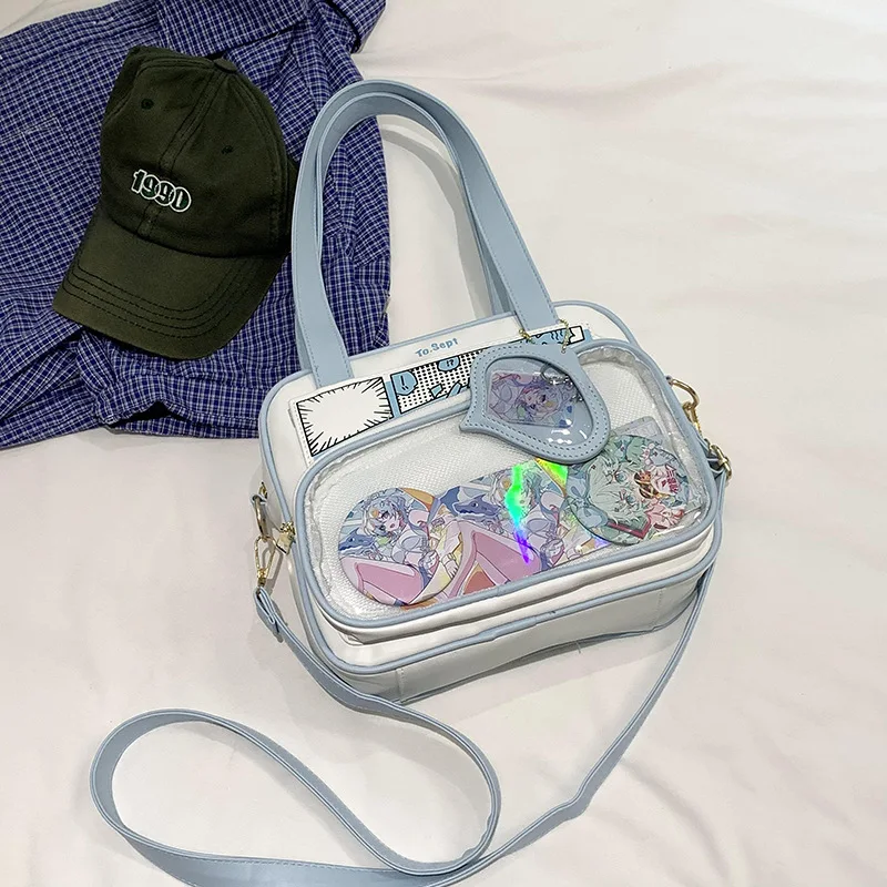

Y2k Graffiti Carktoon Thoth Bag Japanese Style Kawaii Shoulder Crossbody Bags Fashion Transparent Front Pocket DIY Tote Handbags