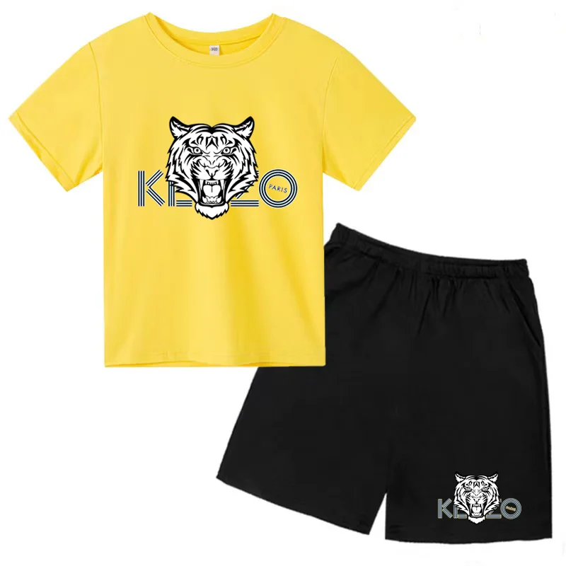 Kids Fashion Tee Tiger Print Boys Girls Toddler 3-12Y Top+ Shorts 2P Beautiful Girls Charming Sunny Sportwear Jogging Casual Set