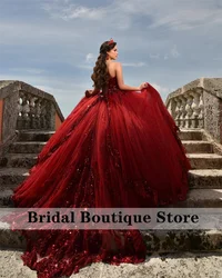Glitter Burgundy Sequin Applique Princess Quinceanera Dresses Beads Sweet 16th Dress Prom 15th Birthday Wedding Gown Customized