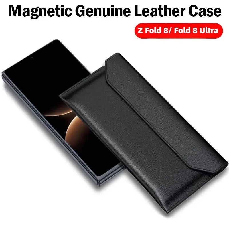 For Samsung Galaxy Z Fold 8 Wide 8 Ultra TriFold 7 Special SE W25 6 5 4 3 Genuine Leather Magnetic Sleeve