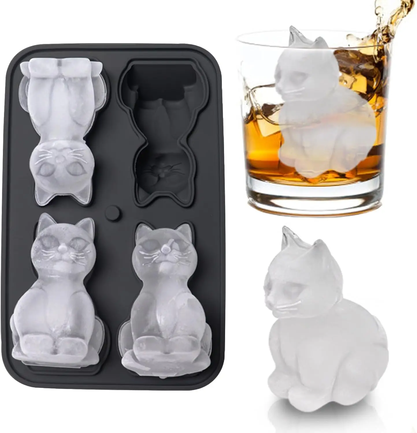 

3D Cat Ice Cube Mold, Admaison Ice Cube Tray with Funnel with Funnel for Cocktails, Bourbon,Brandy, Whiskey Gifts for Men, Silicone Fun Shapes Black Cute (CAT)