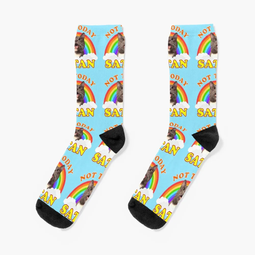 

NOT TODAY SATAN! - Roger the Cat, Death Metal Rainbow Smiles Socks Heating sock anti-slip retro Climbing Socks Women's Men's