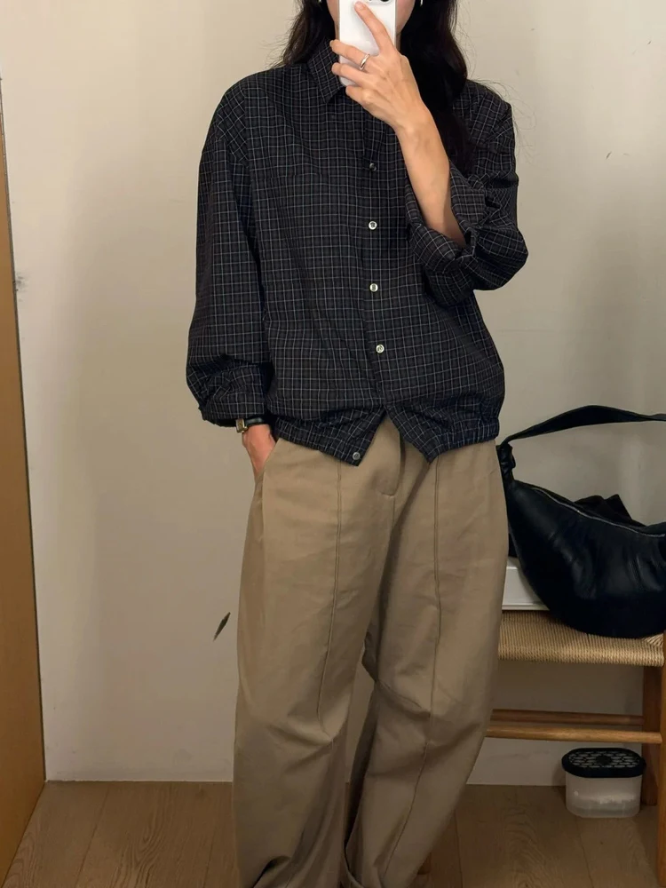  Plaid irt And Vest Set Women's Slimming Two-Piece Cotton Long Sve Adjustable oulder American Sle Autumn 2025