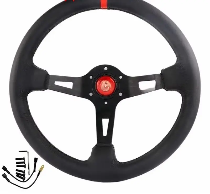 14-Inch Car Modified Competitive Racing Steering Wheel, Sports Quick-release Deep Concave Leather Steering Wheel
