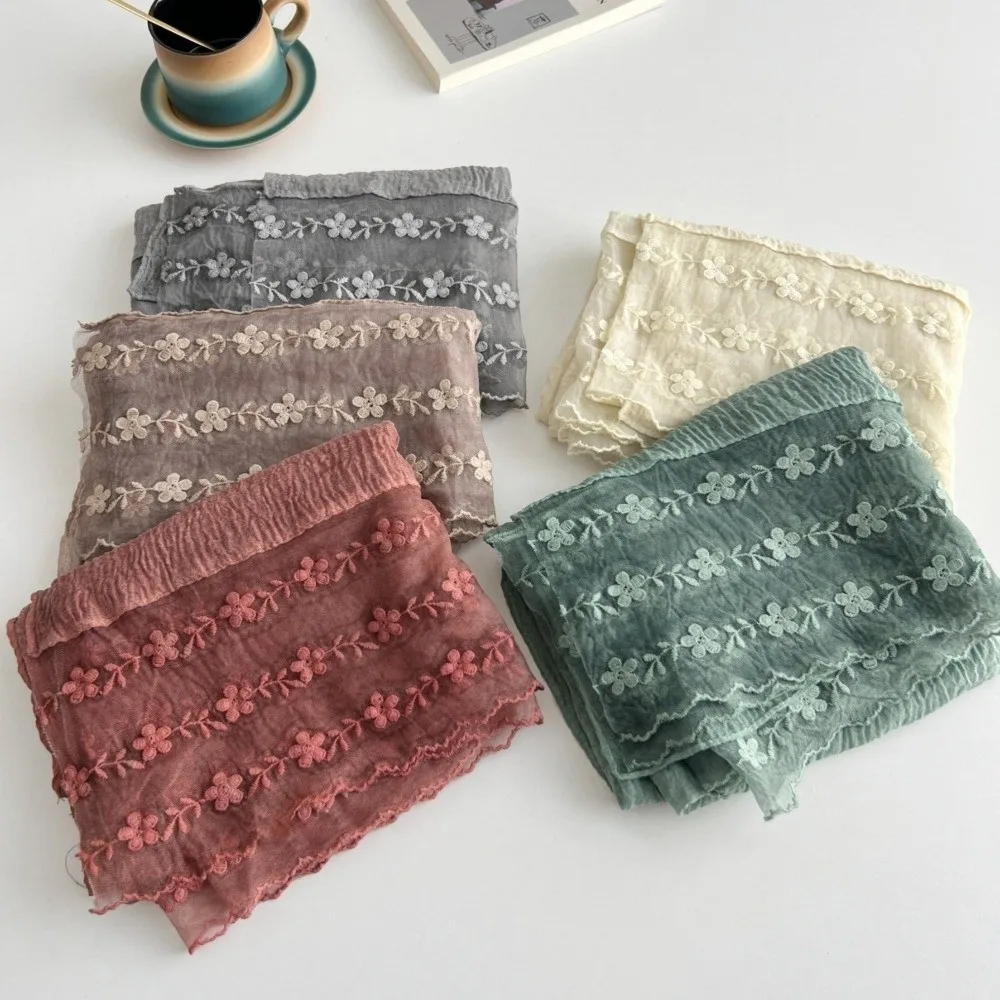 Fashion Cotton Linen Lace Patchwork Scarf Solid Color Long Thin Gauze Scarf Thin Breathable Shawl and Wrap for Women