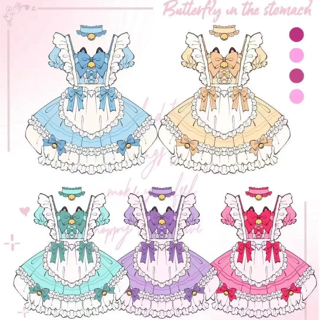 Anime Y2k Lolita Skirt Sets Women Sweet Bow Bell Ruffles Princess Kawaii Strap Skirt with Apron Harajuku Puff Short Sleeve Top