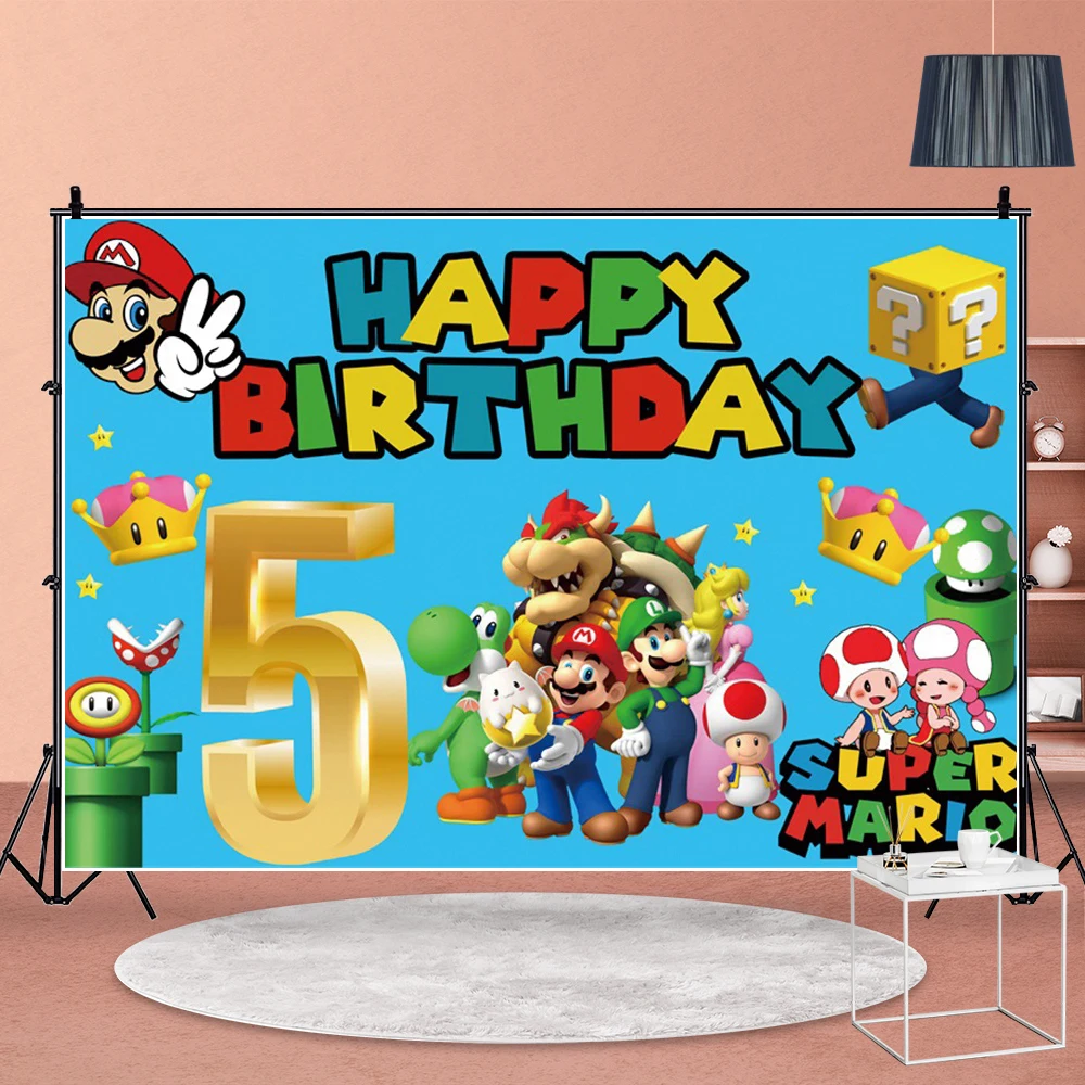 Super Mario Bros Baby Shower Photo Backdrop Photography For Background Birthday Party Supplies 1 2 3 4 5 6 7 8 9 Age Banner