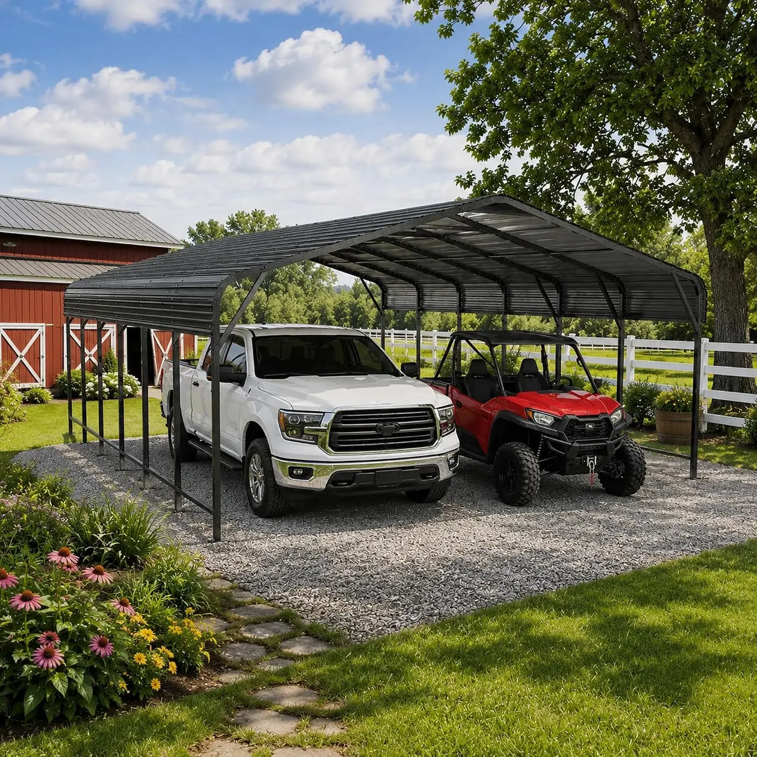 20x30 FT Metal Carport, Outdoor Heavy Duty 2 Car Carport with Reinforced Galvanized Steel Frame and Steel Roof,, Customized