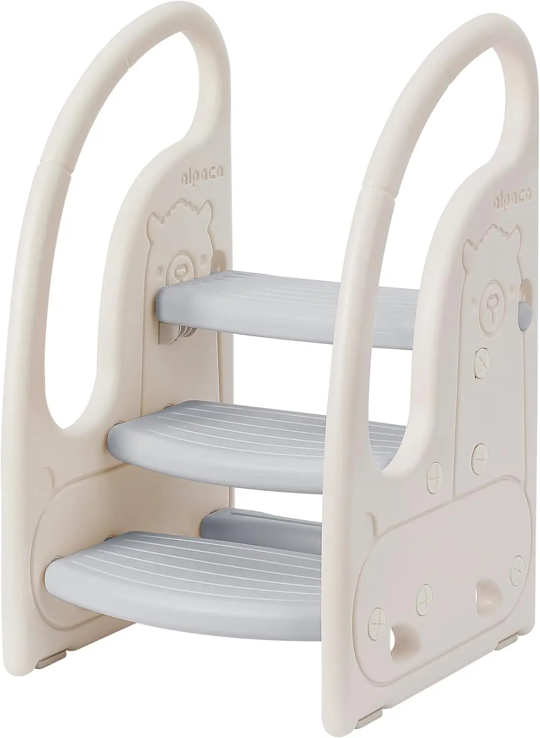 

3-Step Toddler Standing Tower with Handles, Non-Slip Pads, Convertible Design for Kitchen, Bathroom, Potty Training - Grey/White