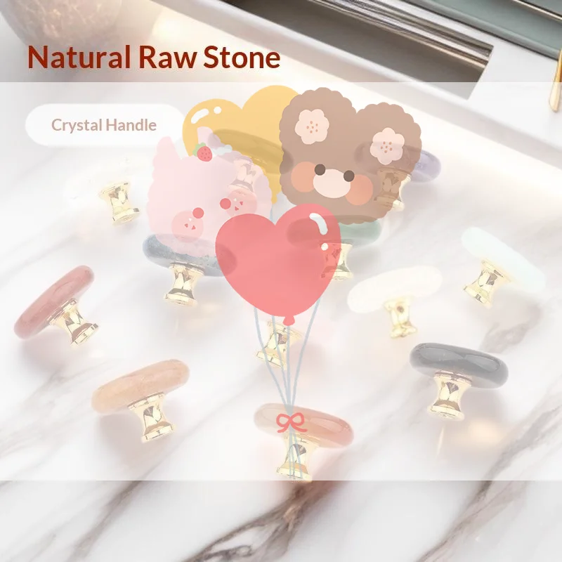 1 Set Jewelry Box Drawer Door Knob Cupboard Dressing Cabinet Pulls Crystal Agate Stone Handle Circular Furniture Handle