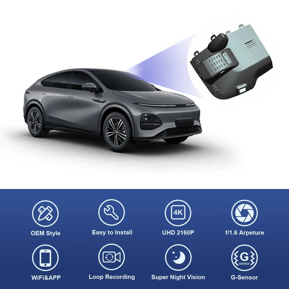 كاميرا سيارة 4K لـ XPeng G6 2023 2024 2025، FITCAMX 2160P مدمجة Dashcam G-sensor WIFI APP التحكم