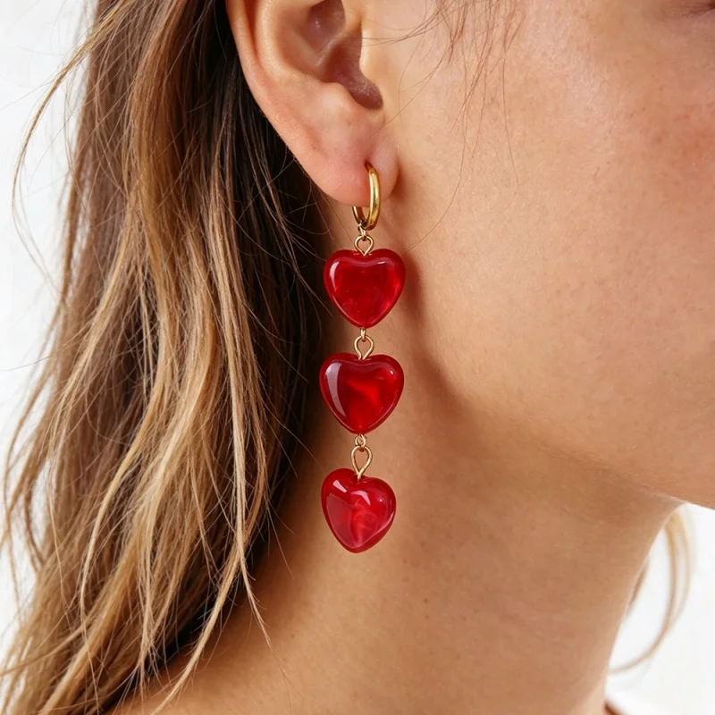 Retro Ombré Multi-Layered Heart-Shaped Titanium Steel Earrings for Fall and Winter—Atmospheric Everyday Accessories for Women