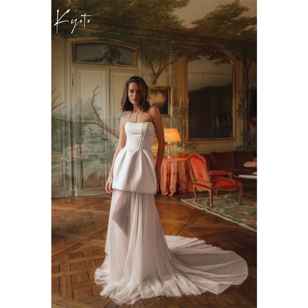 

Kyoto Индивидуальное свадебное платье со съемным тюлевым шлейфом и жемчугом без рукавов فستان زفاف бальное платье без бретелек 2025Abito da sposa
