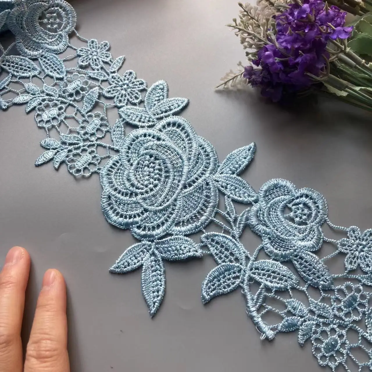 2 yard Blue 12cm Polyester Pearl Flower Embroidered Lace Trim Ribbon Fabric Handmade DIY Wedding Dress Sewing Supplies Craft Hot