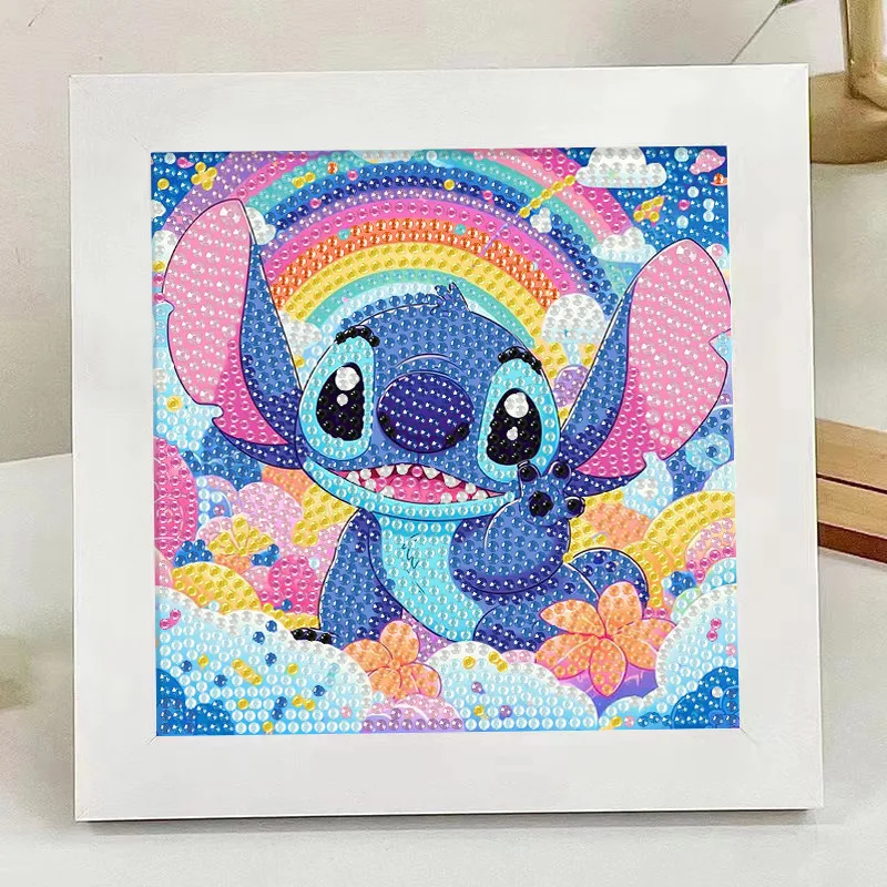 17*17cm 5D Full Round Drill Diamond Painting Kit With Frame Cute Big Ears Blue Alien Pet Starry