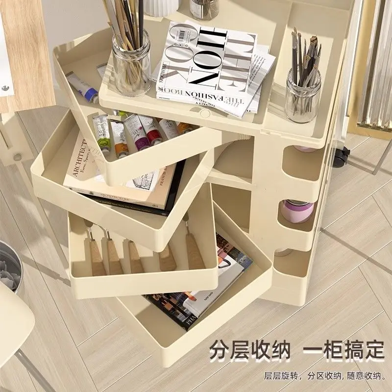 Storage Rack, Removable Snack Cosmetics Storage Cabinet, Multi-functional Rotating Beauty Cart, Bedroom Bedside Table