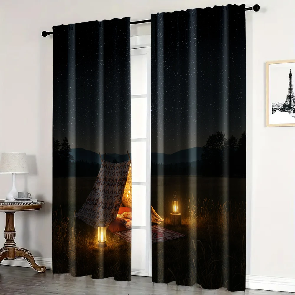 

2pc, Party Window Curtains Bohemian Night Camping Durable Polyester,Without Electricity Birthday Party Applies to translucent
