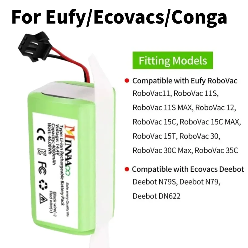 3500mAh 14.4V Battery for Conga Excellence 990 1090 Ecovacs Deebot N79S N79 Eufy Robovac 11S 12 15C Replacement Lithium Battery