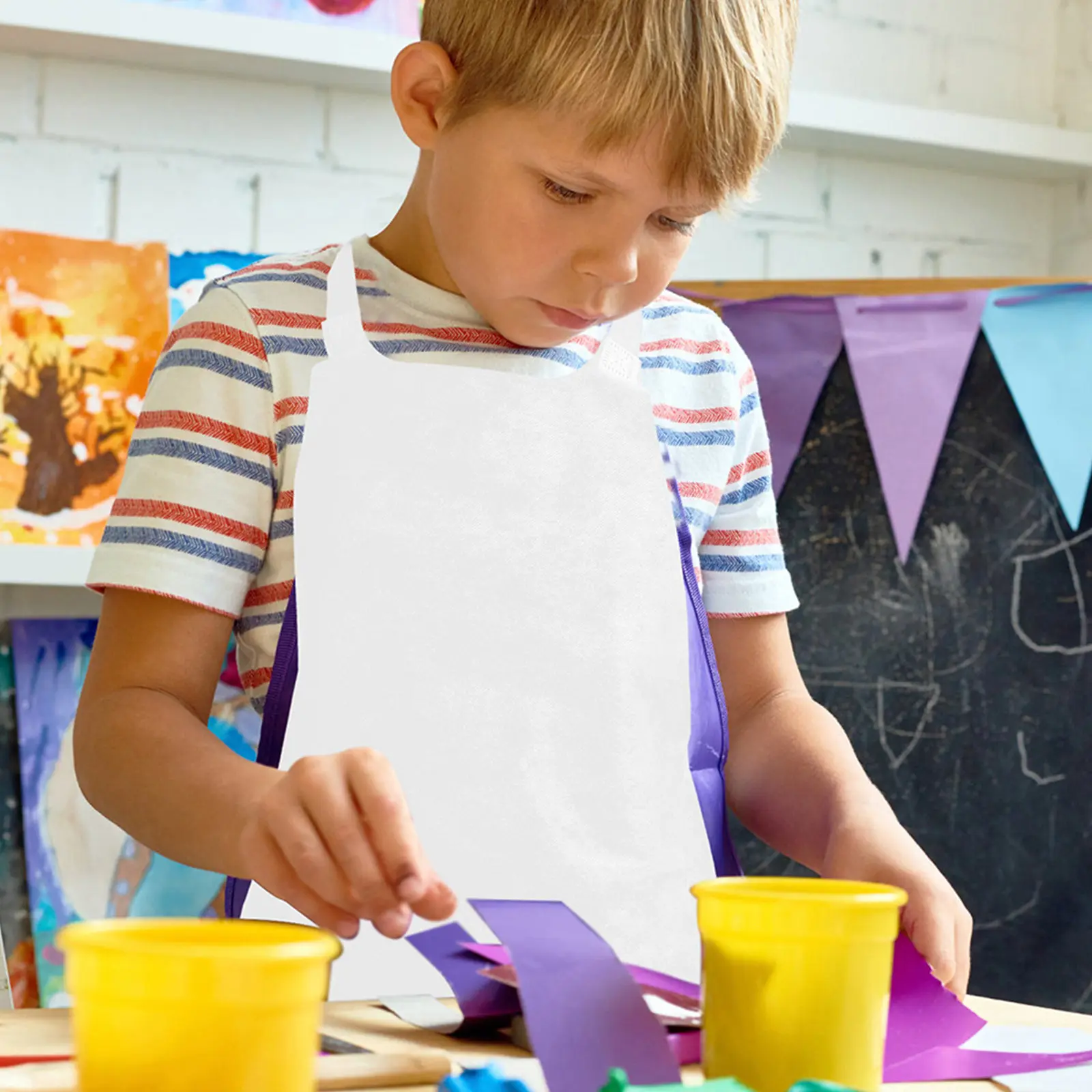 25Pcs Kids Painting Aprons White Protective Smocks for Art Class Craft Drawing Toddler Paint Smocks Children Painting Clothes