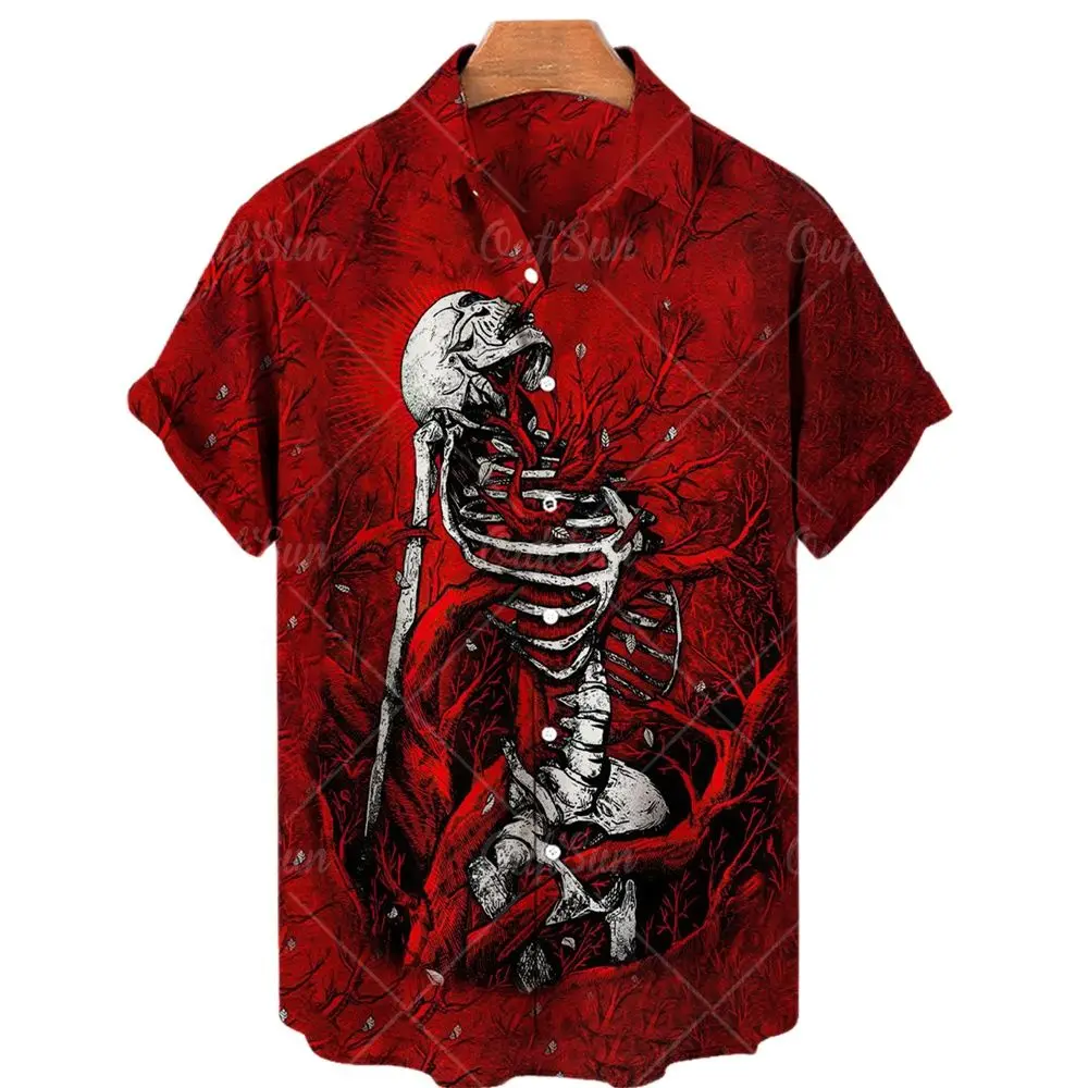 

Summer Men's Hawaiian Shirt Skull Print Casual Short Sleeve Fashion Plus Size Single Breasted Top