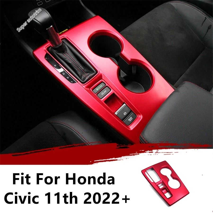 

Center Console Gear Shift Box Water Cup Panel Cover Trim Red / Carbon Fiber Interior Accessories For Honda Civic 11th 2022 -2024