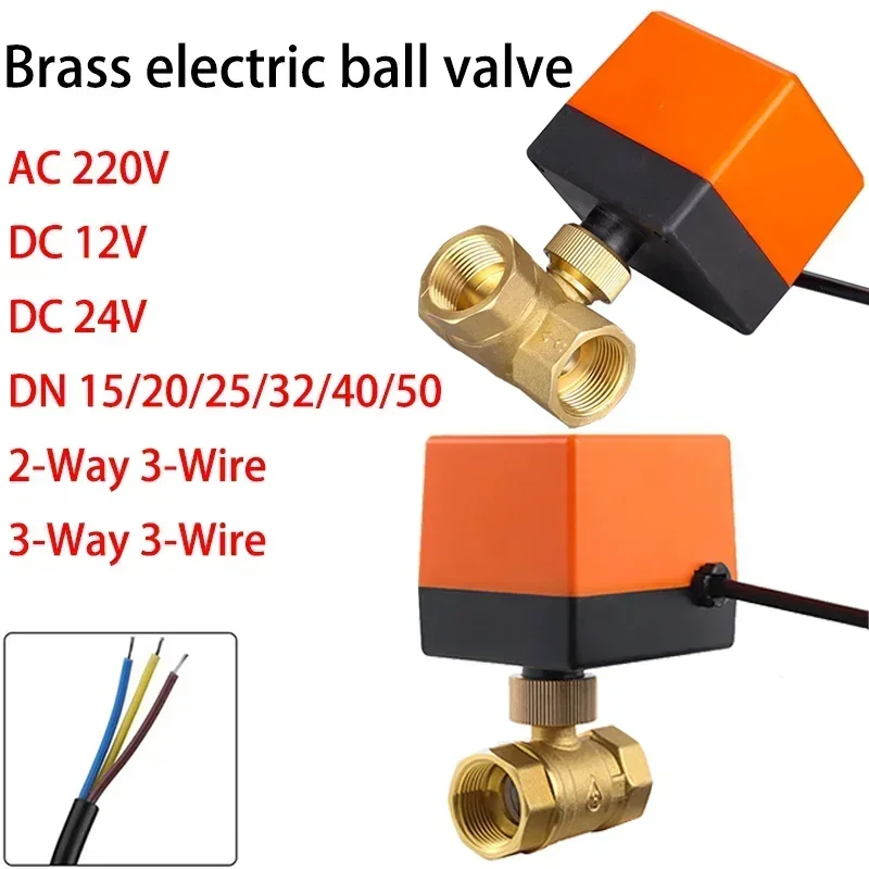 真ちゅう製電気スレッドボールバルブdn15/20/25/32/40/50 ac 220v dc 12v 24v,3線式ソレノイドバルブ,アクチュエーター付き
