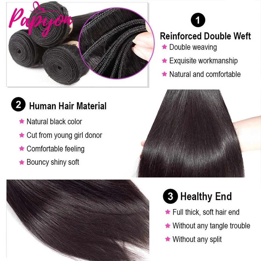 28 30 32 Inch Straight Human Hair Bundles Natural Color Bundles 100% Human Hair Extension Brazilian Weave Human Hair Bundles